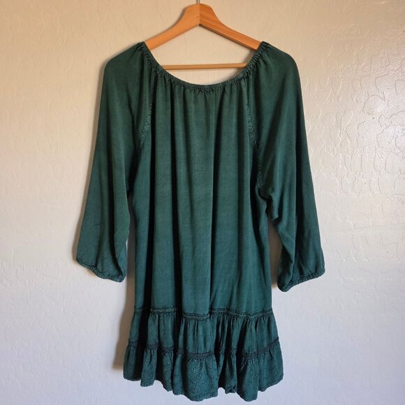 The Pyramid Collection Embroidered Tiered Flowy Tunic Top Green 1X Fairy Grunge - Picture 7 of 11